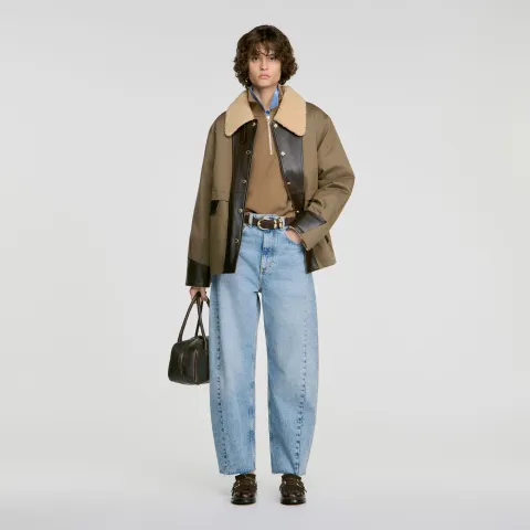SANDRO Two-tone shearling coat