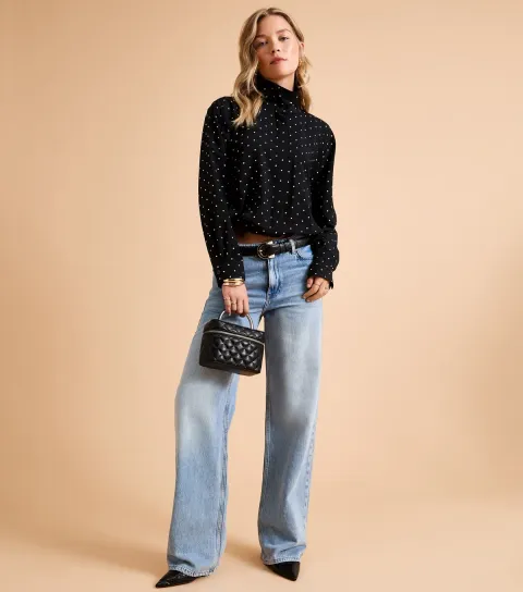 New Look Women's Black Spot Print High Funnel Neck Shirt