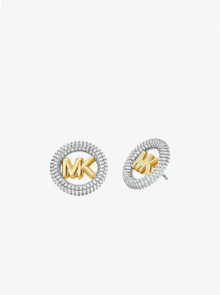 Medium Precious Metal-Plated Brass Pavé Logo Stud Earrings