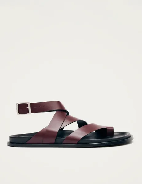 ALOHAS Leather Strappy Flat Slingback Sandals Burgundy