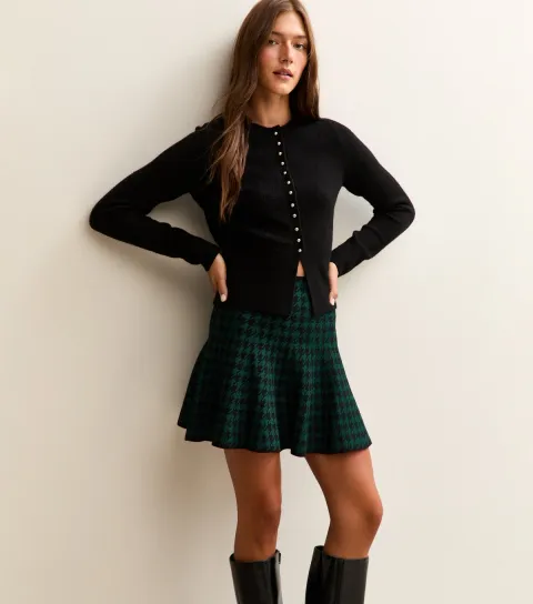 New Look Women's Green Dogtooth Check A-Line Mini Skirt