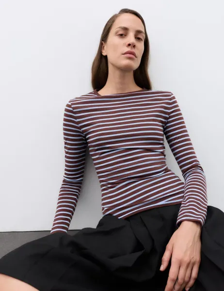 Autograph Striped Regular Fit Top with Wool Blue Mix
