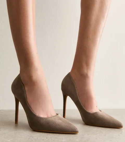 Women's Truffle Mid Brown Faux Suede Pointed Toe Court Shoes
