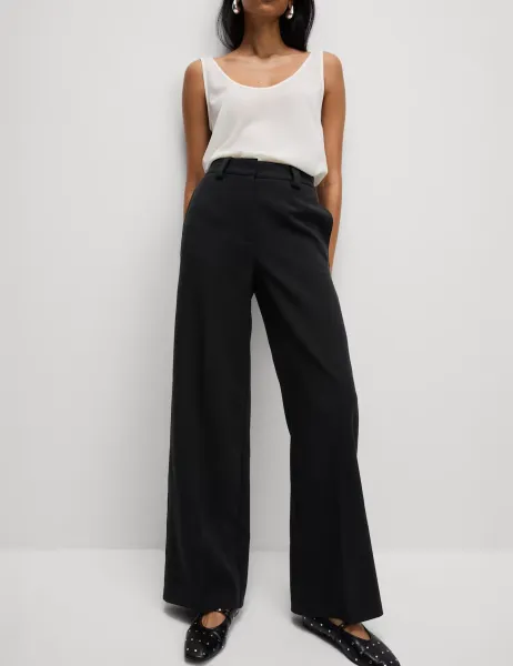 Marks & Spencer Crepe Tab Detail Wide Leg Trousers Black