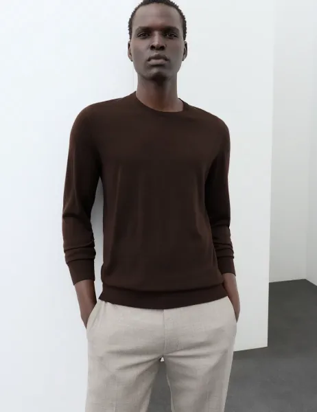Autograph Pure Extra Fine Merino Wool Crew Neck Jumper Bitter Chocolate