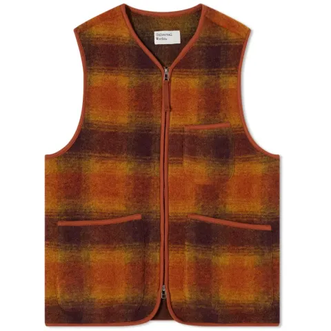 Wool Fleece Check Zip Waistcoat