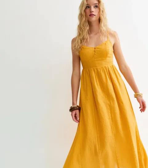 New Look Women's Yellow V Waist Strappy Midi Dress
