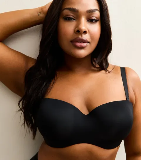 Women's Plus Size Black Microfibre Multiway Strapless Bra Curves