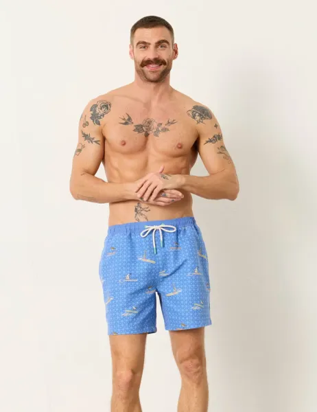 FatFace Printed Swim Shorts Blue Mix