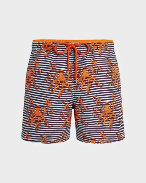 Vilebrequin Men Bicolor Swim Shorts Octopus In Stripes