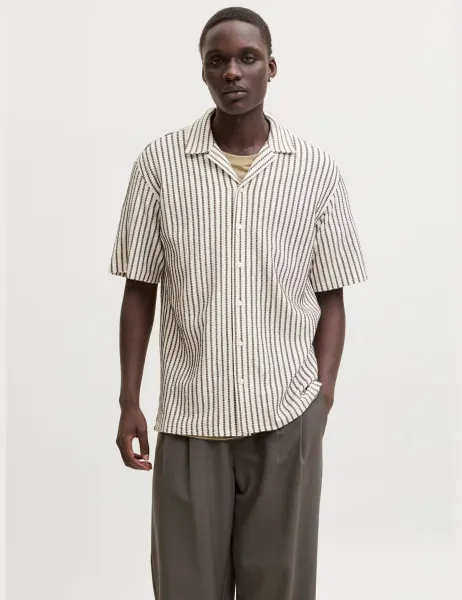 Jack & Jones Cotton Rich Jersey Printed Short Sleeve Shirt White Mix