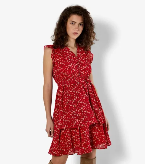 Women's Red Floral Sleeveless Mini Dress