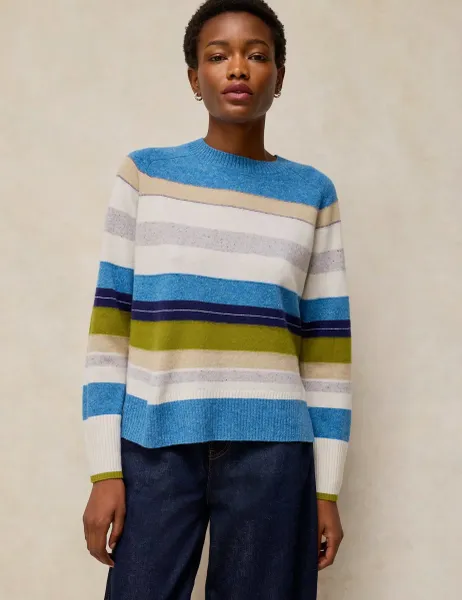 Pure Cashmere Striped Crew Neck Jumper Blue Mix