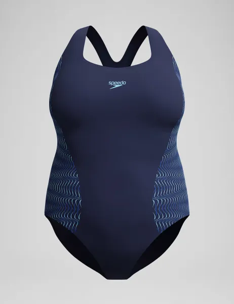 Speedo Plus Size Medallist Placement Swimsuit Blue