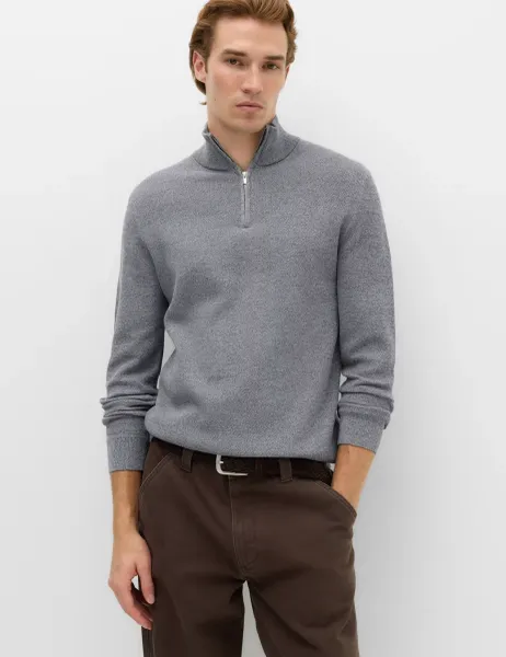 Marks & Spencer Pure Cotton Textured Half Zip Jumper Blue Mix