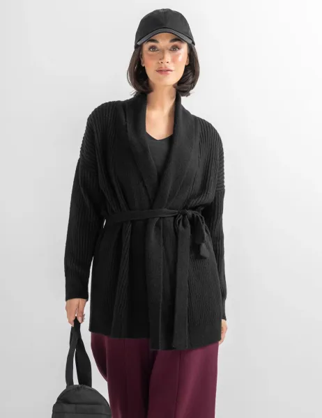 Pour Moi The Go To Knitted V-Neck Tie Waist Cardigan Black
