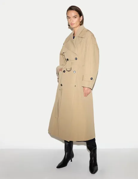 Jigsaw Pure Cotton Belted Double Breasted Trench Coat Stone
