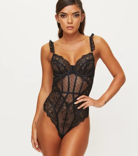 Women's Black Sweetheart Bodysuit