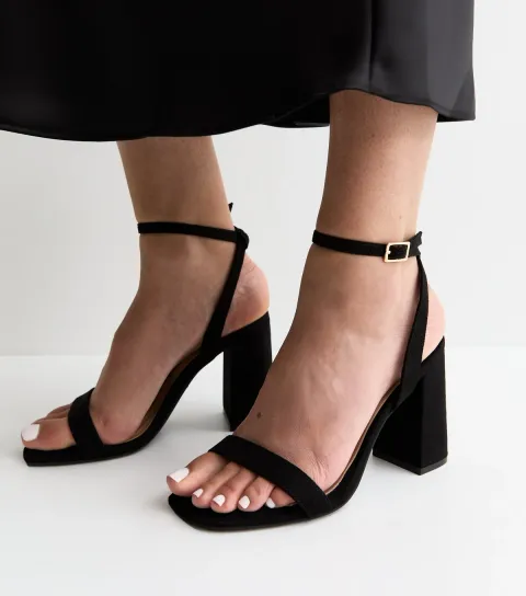 Women's Black Faux Suede High Block Heel Sandals Vegan