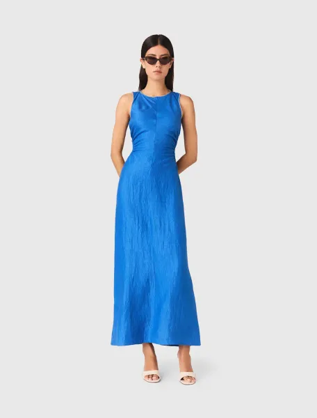 Backless Linen-Blend Midi Dress