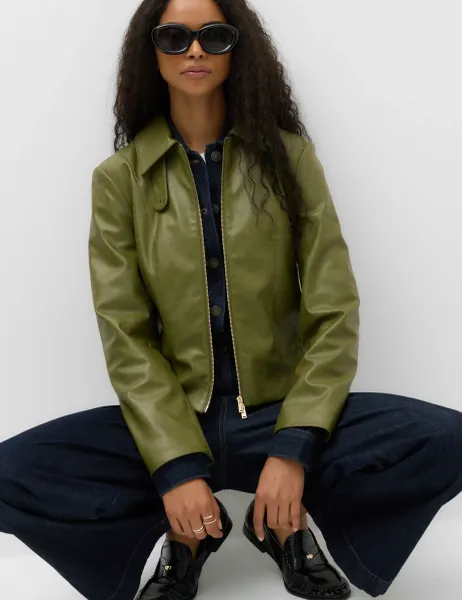 Marks & Spencer Faux Leather Harrington Jacket Sage