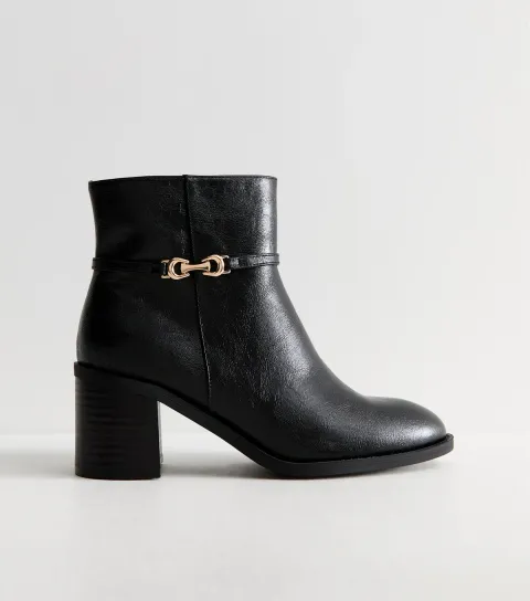 New Look Women's Wide Fit Black Faux Leather Buckle Ankle Boots Vegan