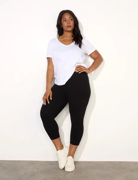 Live Unlimited London Cotton Rich High Waisted Cropped Leggings Black
