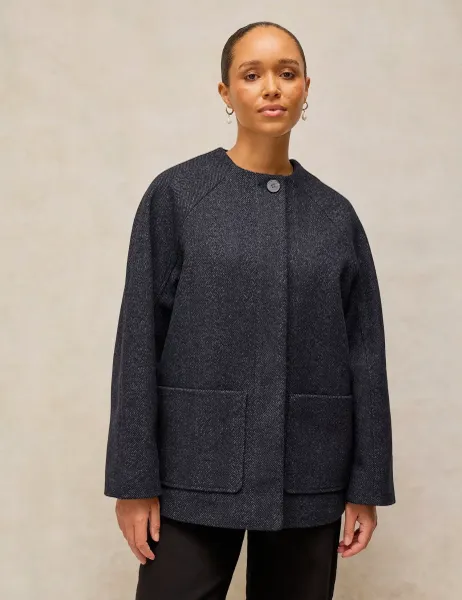 White Stuff Frankie Wool Blend Button-Off Scarf Coat Dark Navy
