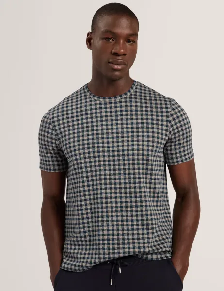 Ted Baker Checked Crew Neck T-Shirt Navy