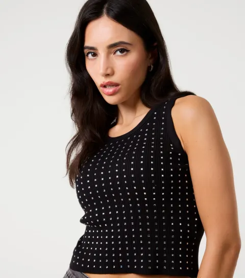 Women's Black Diamante Embellished Vest