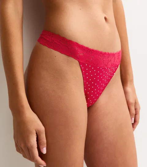 Women's Red Heart Print Lace Top Thong