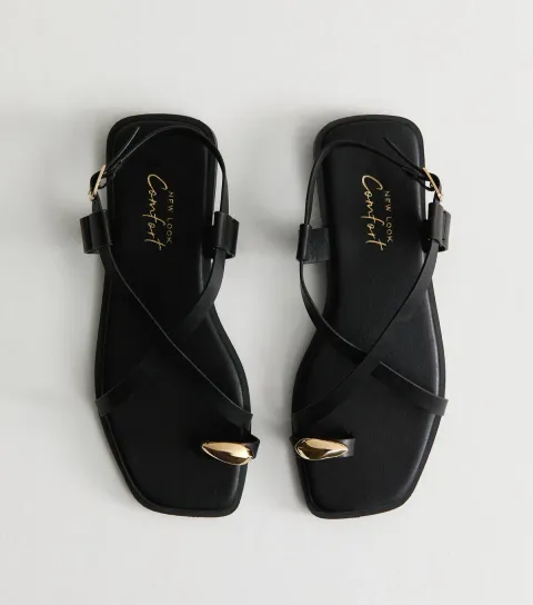 Women's Black Crossover Strap Faux Leather Sandals Vegan
