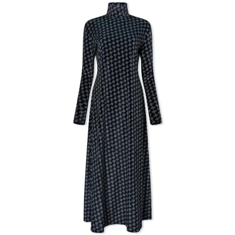 High Neck Logo Midi Dress