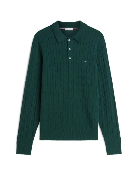 Tommy Hilfiger Pure Cotton Cable Knit Polo Shirt Light Green