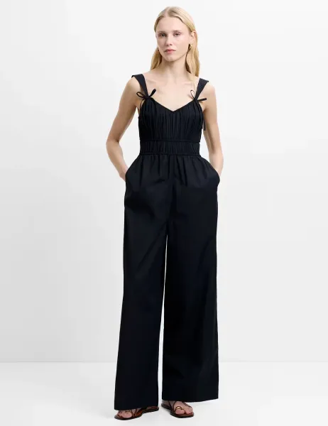 French Connection Cotton Blend Poplin Sleeveless Jumpsuit Black