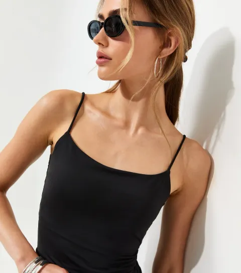 Women's Black Jersey Half Body Lined Cami Top