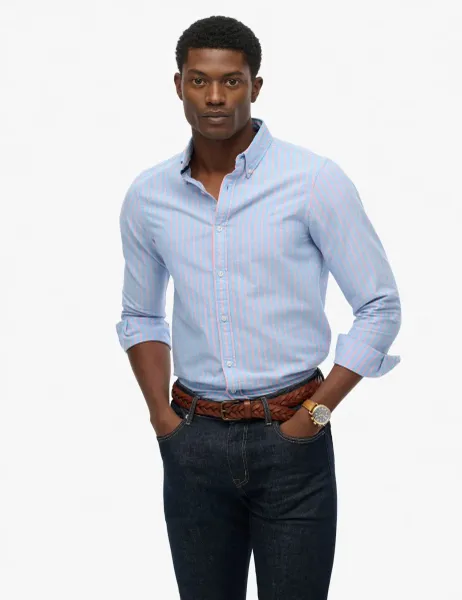 Superdry & Co Pure Cotton Striped Oxford Shirt Blue Mix