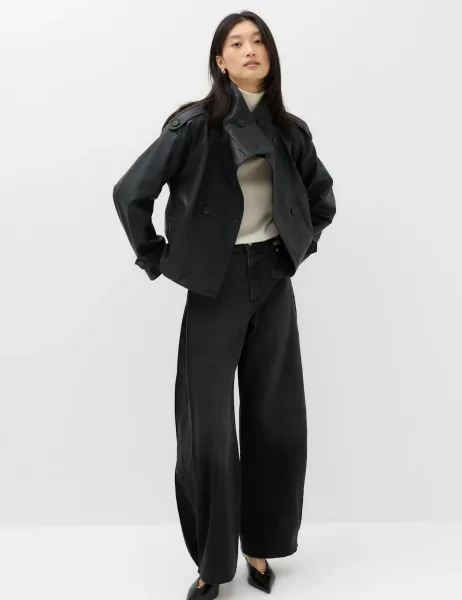 Marks & Spencer Mid Rise Side Pleat Wide Leg Jeans Black