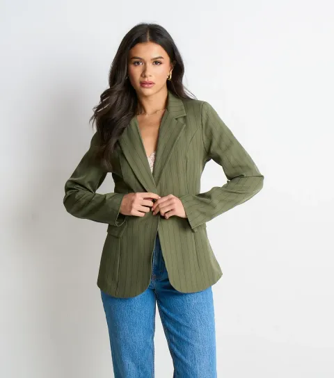 Gini London Women's Khaki Striped Single Breasted Blazer