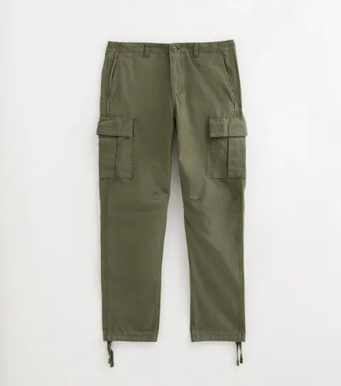Men's Dark Khaki Organic Cotton Tapered Leg Cargo Trousers