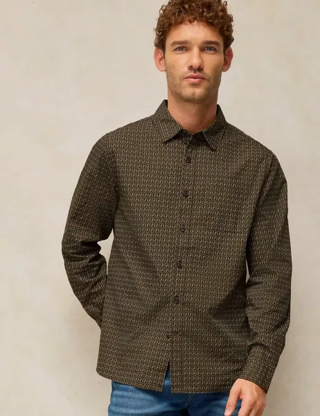 White Stuff Cotton Printed Oxford Shirt Black
