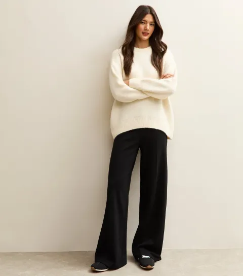 Women's Black Elasticated Waist Wide Leg Trousers
