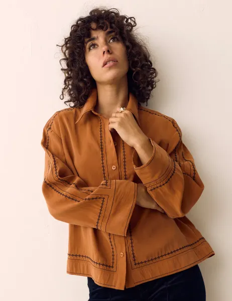 Per Una Modal Rich Embroidered Shirt Burnished Copper