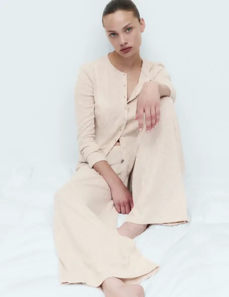 Marks & Spencer Pointelle Wide Leg Lounge Bottoms Oatmeal