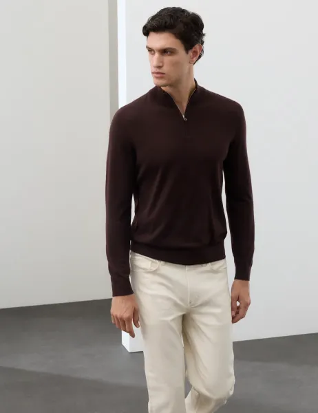Autograph Pure Extra Fine Merino Wool Half Zip Jumper Teak