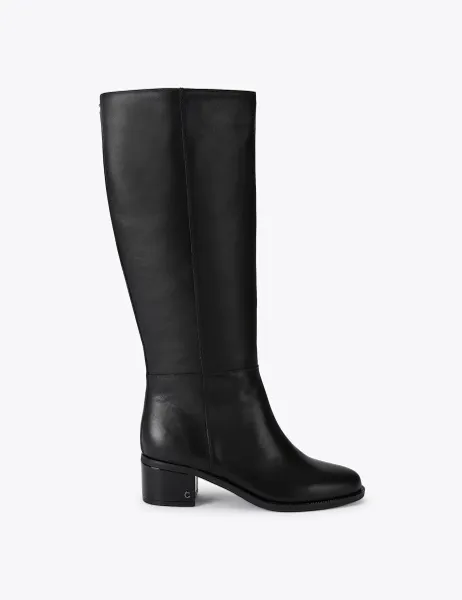 Carvela Leather Block Heel Knee High Boots Black