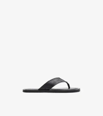 Embossed Check Leather Pavilion Sandals in Black