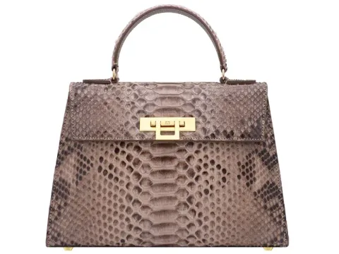 Fonteyn Large Pythonskin Handbag - Taupe