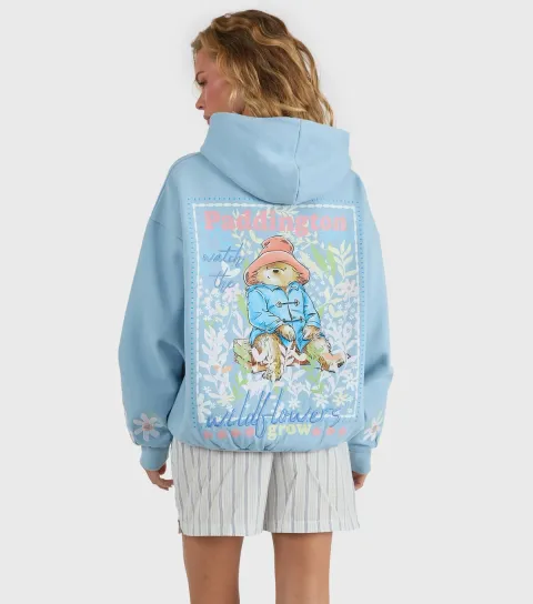 Skinnydip Women's Blue Cotton Rich Paddington Flowers Long Sleeve Hoodie