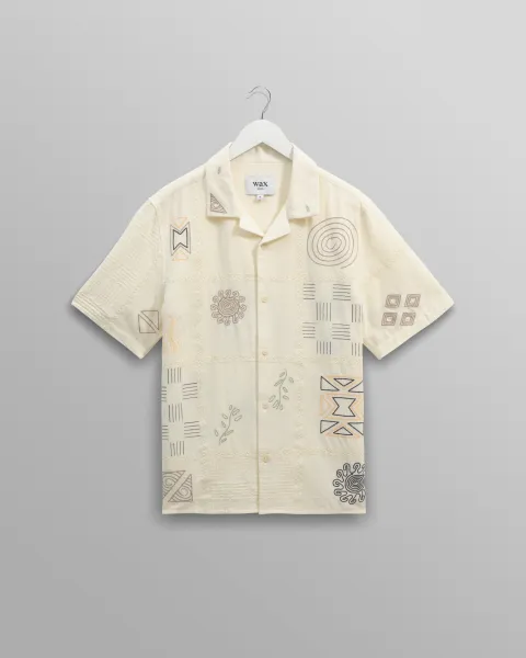 Didcot - Ecru Doodle Embroidered Short-Sleeve Shirt